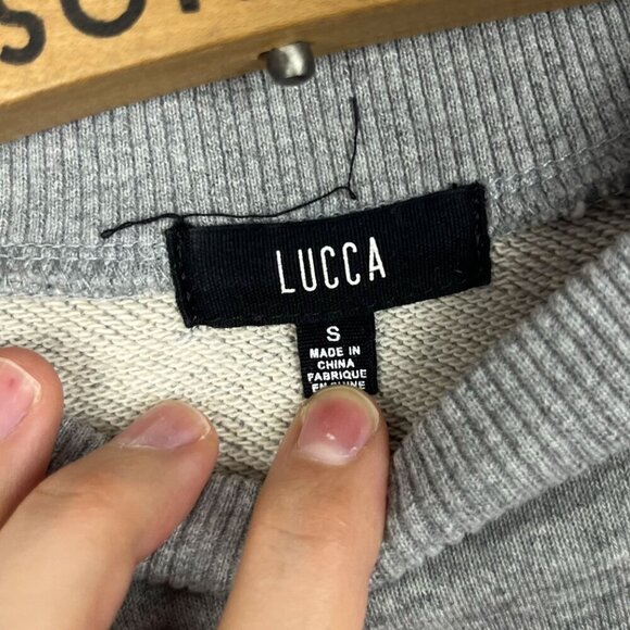 Lucca Womens Heather Grey Grommet Sleeve Crewneck Sweater Small - Picture 3 of 5